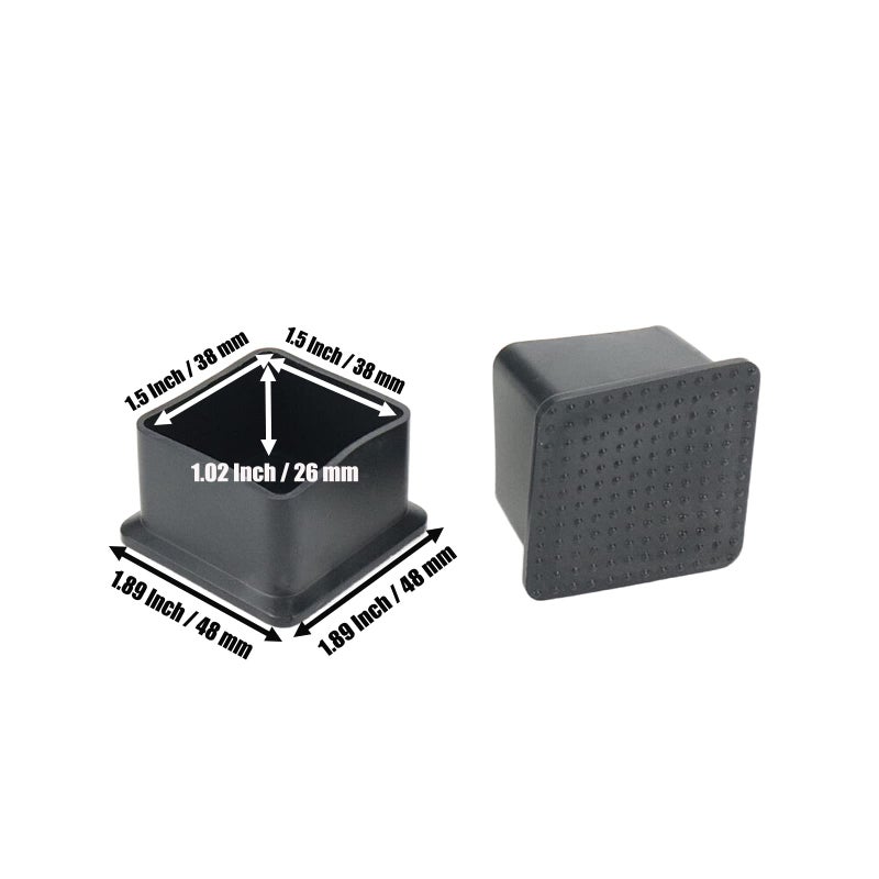 Mcredy Chair Leg Caps Table Chair Leg Cover Foot End Cap Protector Inner Size 1.5"x1.5" Rubber Furniture Foot Fit for Square Chair Feet Floor Protectors, Black-4 Pcs - Image 2